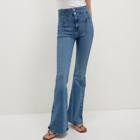 We The Free Jayde Flare Jeans Sunburst Blue Super High-Rise Button Fly Denim 28 - Picture 1 of 13
